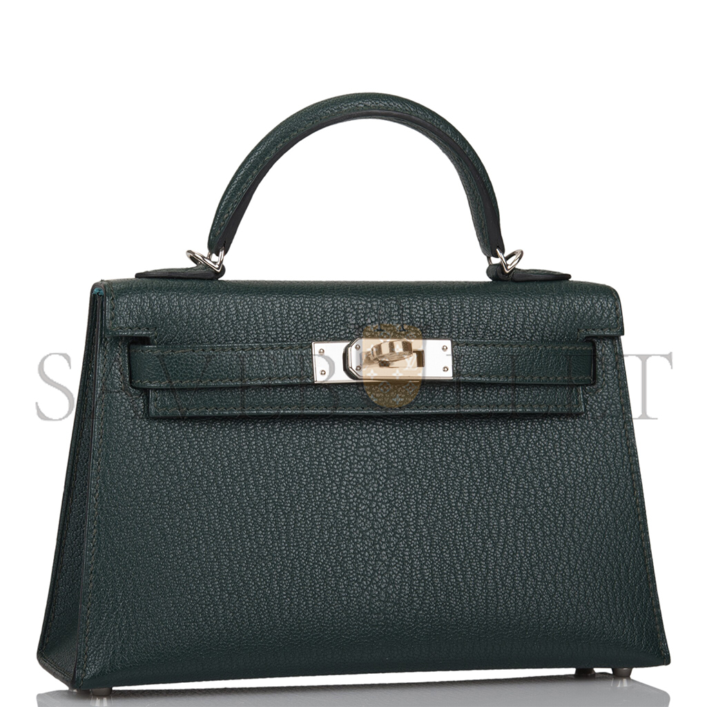 H**mes master sellier kelly ii chevre leather titan green with n0*hern blue inside (19*12*5.5cm)